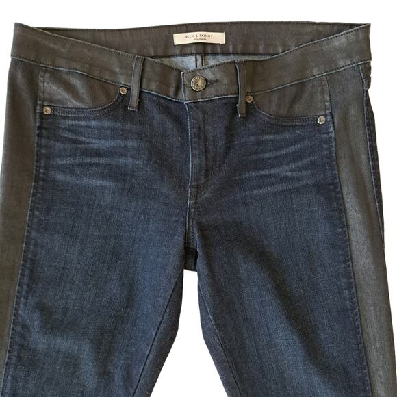 Rich & Skinny Dark Wash Tuxedo Stripe Coated Skinny Jeans Size 29 - Picture 3 of 9